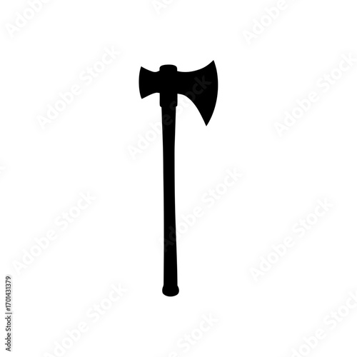 Silhouette of a double bladed black axe on transparent background