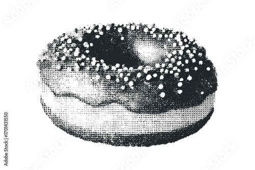 Monochromatic Halftone Donut Image with Sprinkles. Vector hand drawn illustration