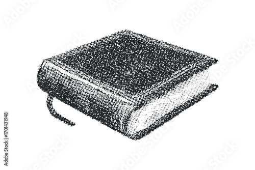 Hardcover book with dot shading on transparent background. Vector hand drawn illustration