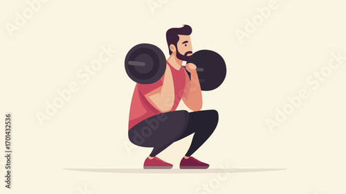 Man performing barbell squats exercise training fitness illustration