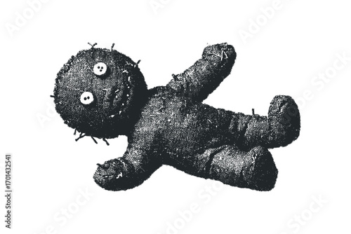 Textured voodoo doll lying on a white background image. Vector hand drawn illustration