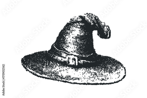 Pointillist Style Witch Hat Transparent. Vector hand drawn illustration