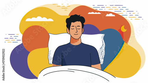 Man relaxing in bed illustration colorful abstract background