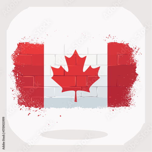 Canadian Flag Spray Painted on Brick Wall with Grunge Texture