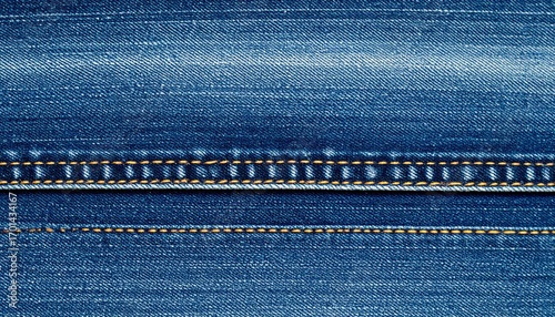 Close up Deep Indigo Denim Fabric with Orange Stitching Detail Texture Background