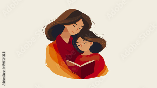 Mother and daughter reading book