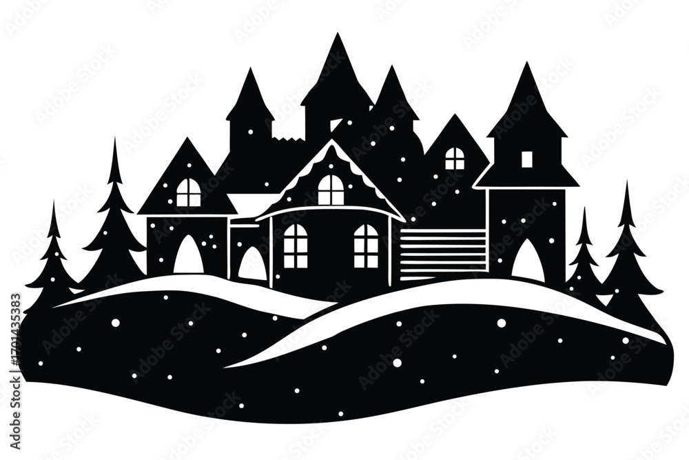 Obraz premium snow village silhouette vector art icon