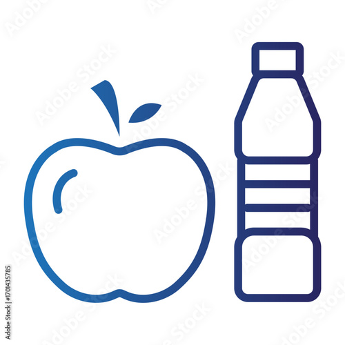 Healthy diet and hydration icon for World Heart Day, a simple symbol of an apple and water bottle promoting cardiovascular wellness