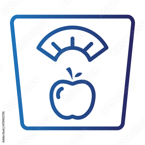 Vector line icon of an apple on a weighing scale for a healthy diet concept, a nutrition symbol for World Heart Day awareness