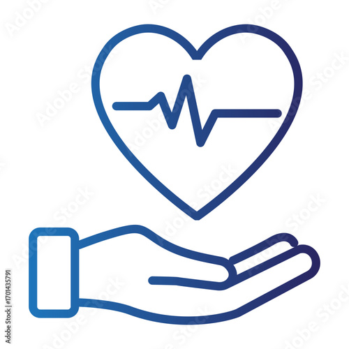 Blue gradient line art icon for World Heart Day symbolizing cardiac health, medical care, and wellness