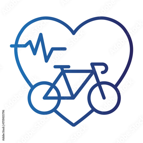 Healthy lifestyle and cardio exercise vector icon for World Heart Day, featuring a bicycle and heartbeat inside a heart symbol