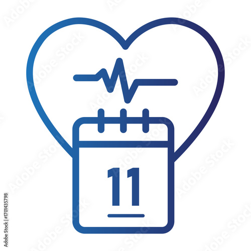 Vector graphic icon for World Heart Day, featuring a cardiology heartbeat symbol and a calendar reminder for a health checkup