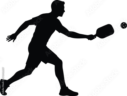 Silhouette athlete playing pickleball dynamic action shot vector