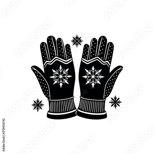 Festive winter mittens adorned with snowflake designs and polka dots pattern