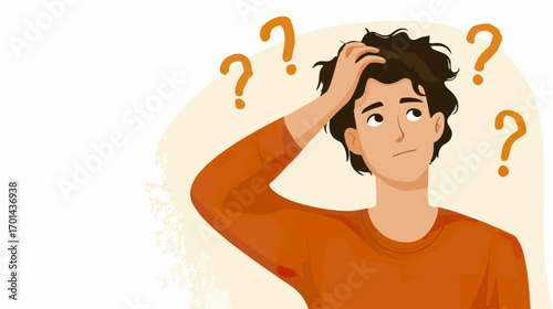 Person feeling confused with question marks