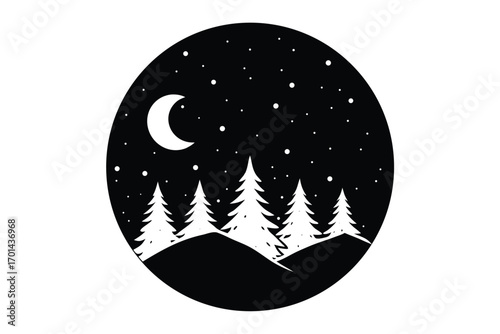 winter moon silhouette vector art icon