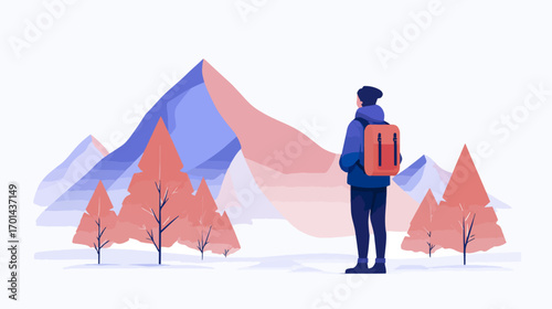 Person hiking in snowy mountains