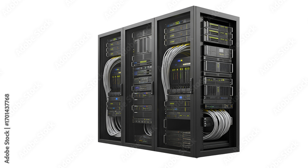Obraz premium Server racks holding computer equipment isolated PNG with Transparent Background