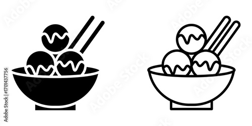 takoyaki japanese food set icon on white background
