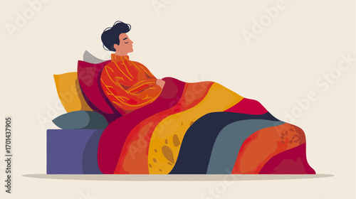 Person relaxing in bed illustration warm colors