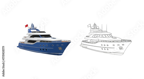 Cute Cartoon Yacht Kids Coloring Page Simple Water Vehicle Line Art Drawing