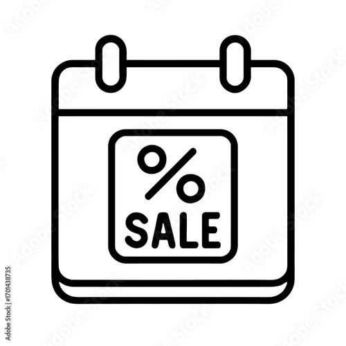 Vector Icon of a Calendar with a Sale and Percent Sign. A Symbol for a Scheduled Sale Event or a Limited-Time Promotion.