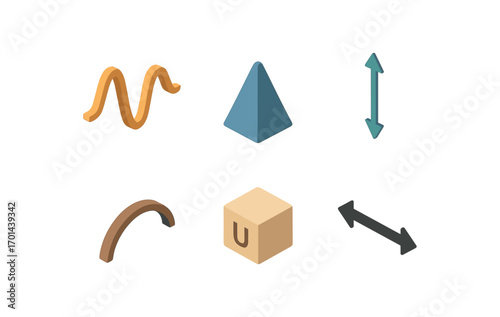 isometric icon items isolated on white background wave amplitude signal peak arrow height curved path unit line span