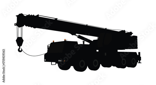 a large crane truck silhouette against white background