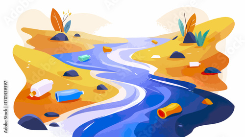 Plastic pollution in a river
