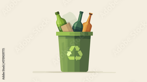 Recycling bin filled with glass bottles