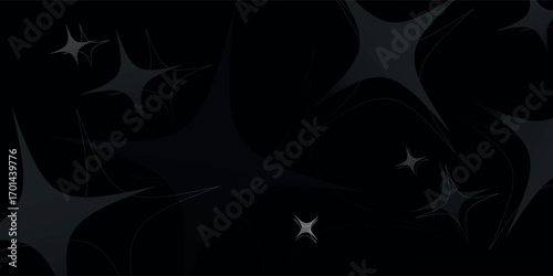 Abstract black star shapes on dark background, minimal cosmic art with modern geometric style. Keywords: abstract, star, minimal, cosmic, geometric.