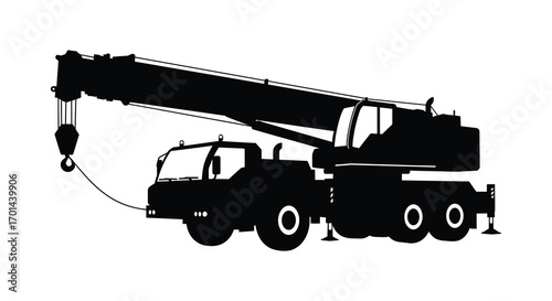 a large crane truck silhouette with extended arm and wheels
