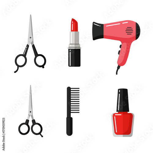 Beauty Salon Tools and Cosmetics Collection