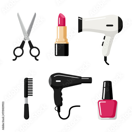 Beauty Salon Tools and Cosmetics Collection