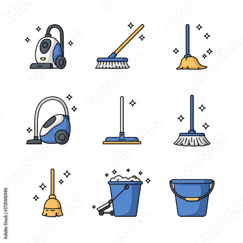 Cleaning Tools Icons Set Sparkle