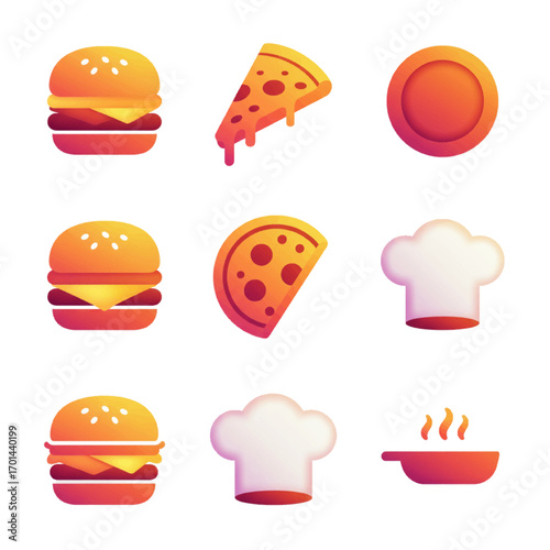 Collection of stylized food and cooking icons