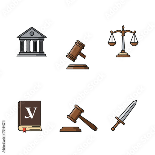 Legal Justice Icons Set Courtroom Symbols
