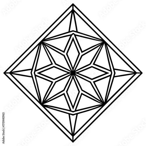 Minimalist Prism Mandala Line Art Vector Illustration on White Background