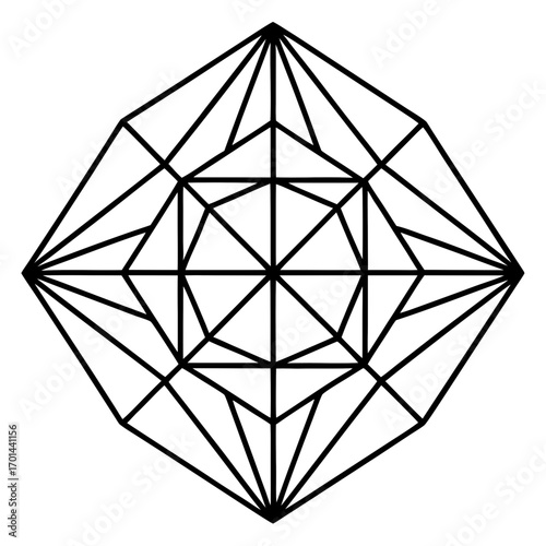 Minimalist Prism Mandala Line Art Vector Illustration on White Background