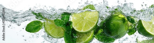 Fresh limes and mint in water