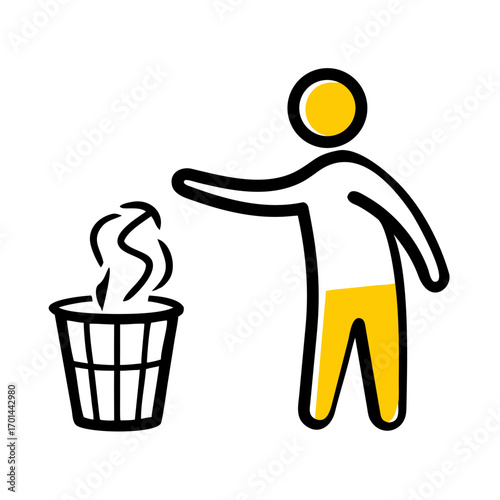 Businessman Throwing Item into Trash hand drawing icon for web and graphic design