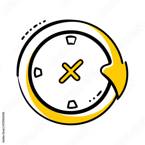 Circular Clock with Remove Delete Icon hand drawing icon for web and graphic design
