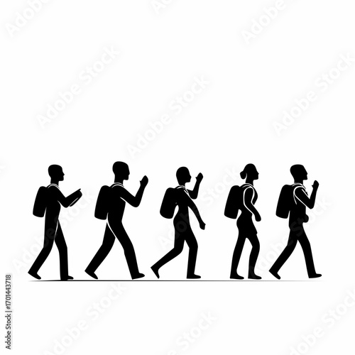 Silhouette of Scholars on Journey: Silhouette of students walk along in the pursuit of knowledge.
