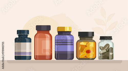 Various pill bottles on shelf