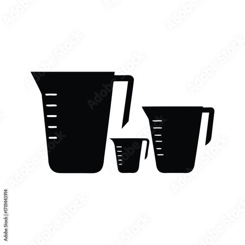 Three measuring cups of different sizes displayed in a simple silhouette, measuring cupssilhouette vector illustration