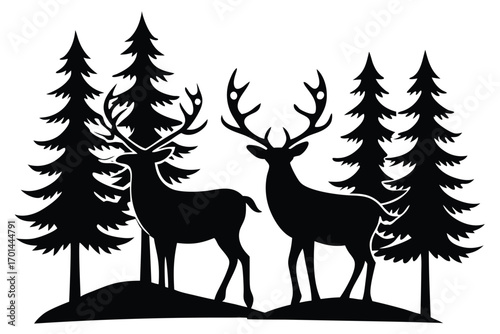 reindeer forest silhouette vector art icon