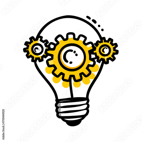 Innovation Idea Bulb with Gear hand drawing icon for web and graphic design