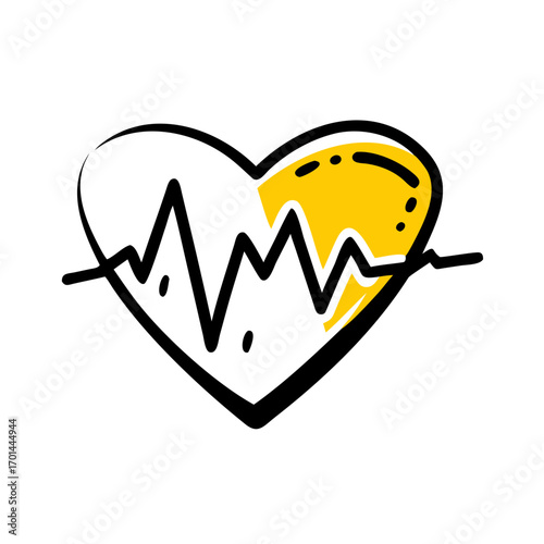 Heart with Pulse Monitor hand drawing icon for web and graphic design