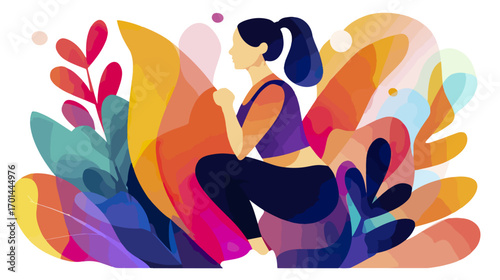 Woman doing exercise in abstract floral background
