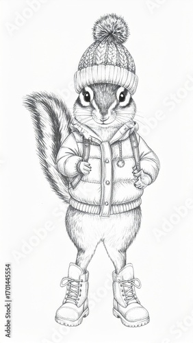 Illustration of Squirrel Wearing Winter Outfit on White Background for Decoration